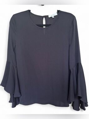 Milly | Tiered Bell Sleeve Silk Blouse | Black | Size 10 | Made in USA 🖤